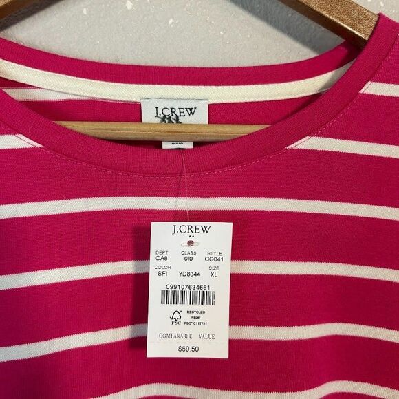 NEW J Crew Striped Side Button Shirt XL Pink Boatneck Long Sleeve Nautical NWT - Picture 6 of 8